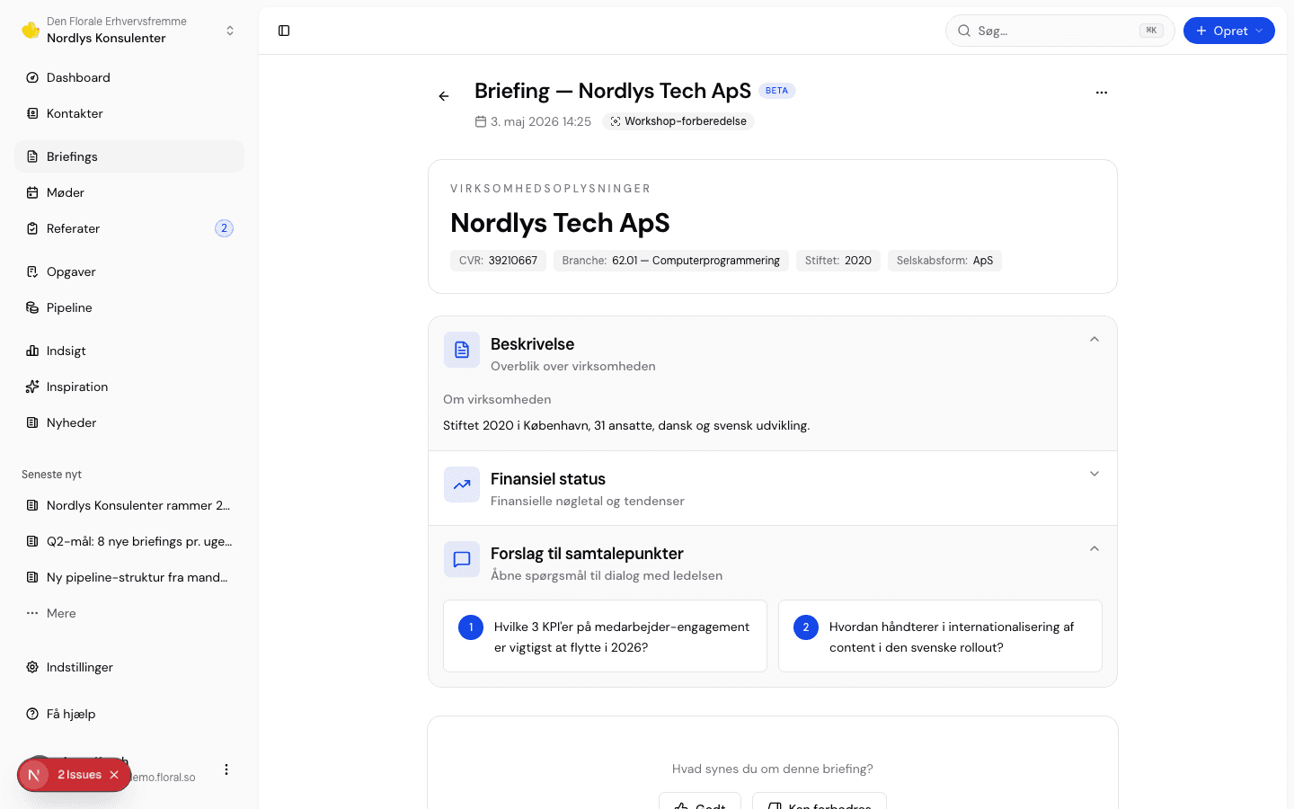 Floral AI meeting briefing detail