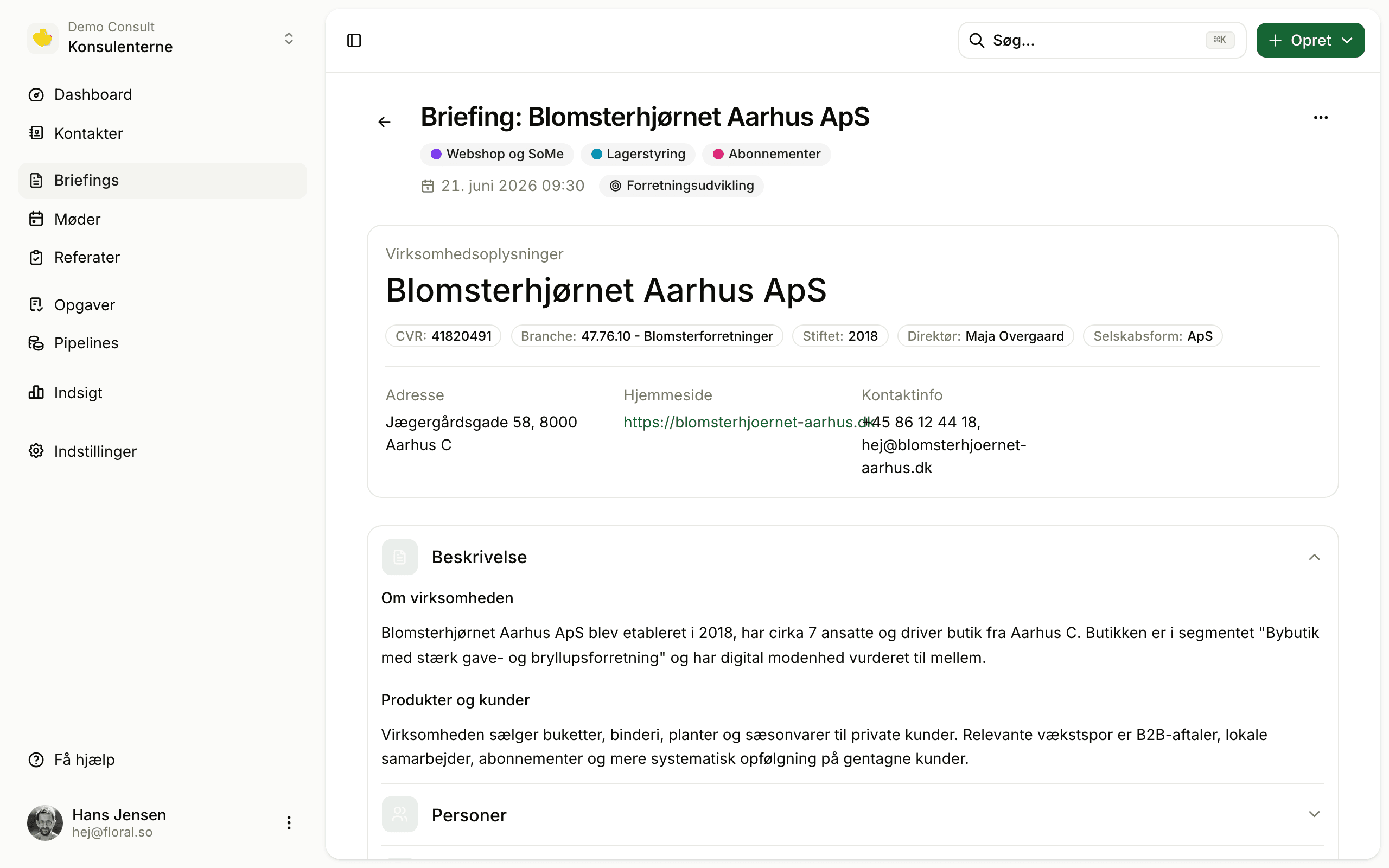 Floral AI meeting briefing detail