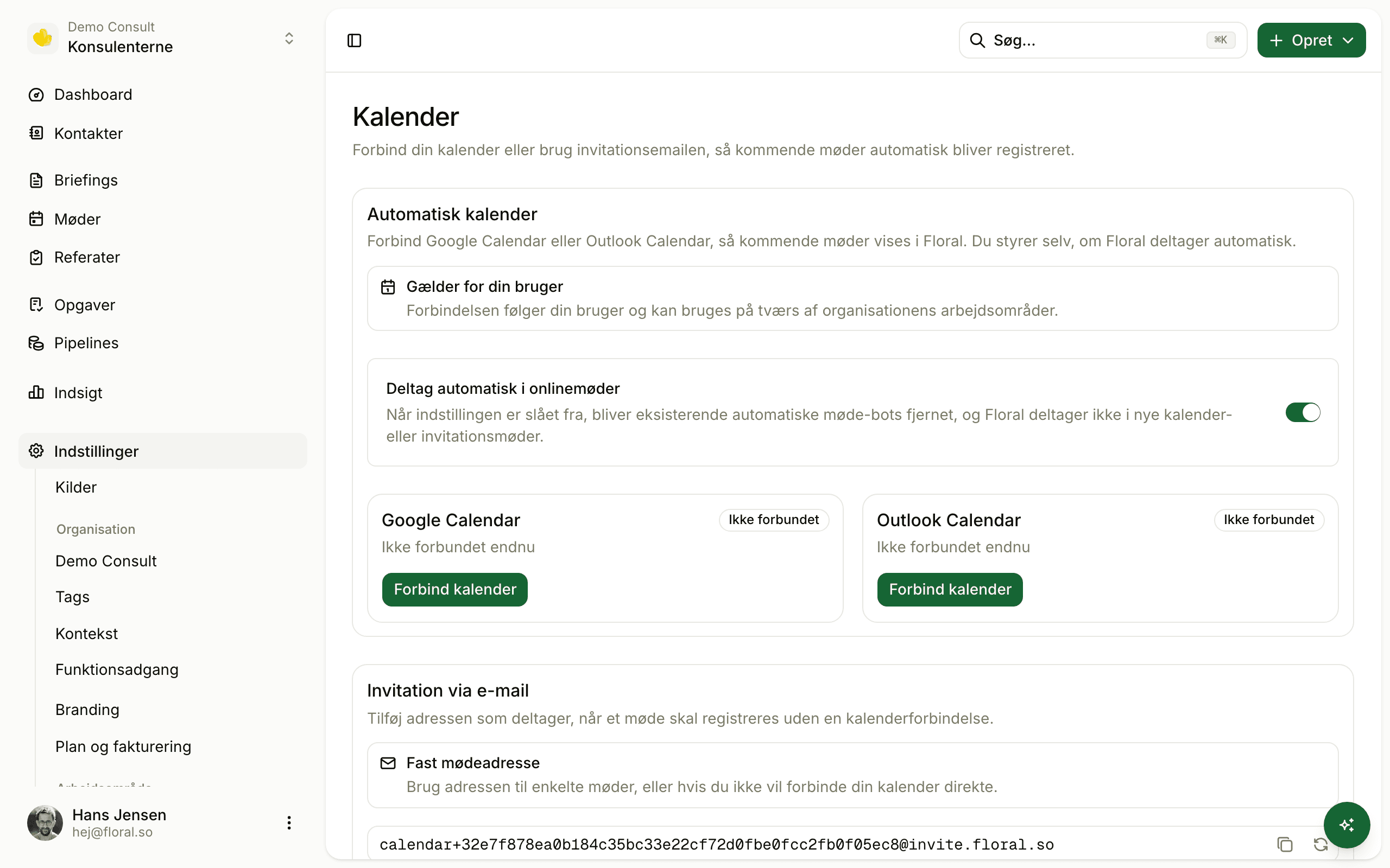 Floral calendar integration settings