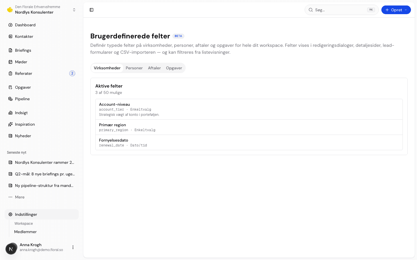Floral custom fields editor
