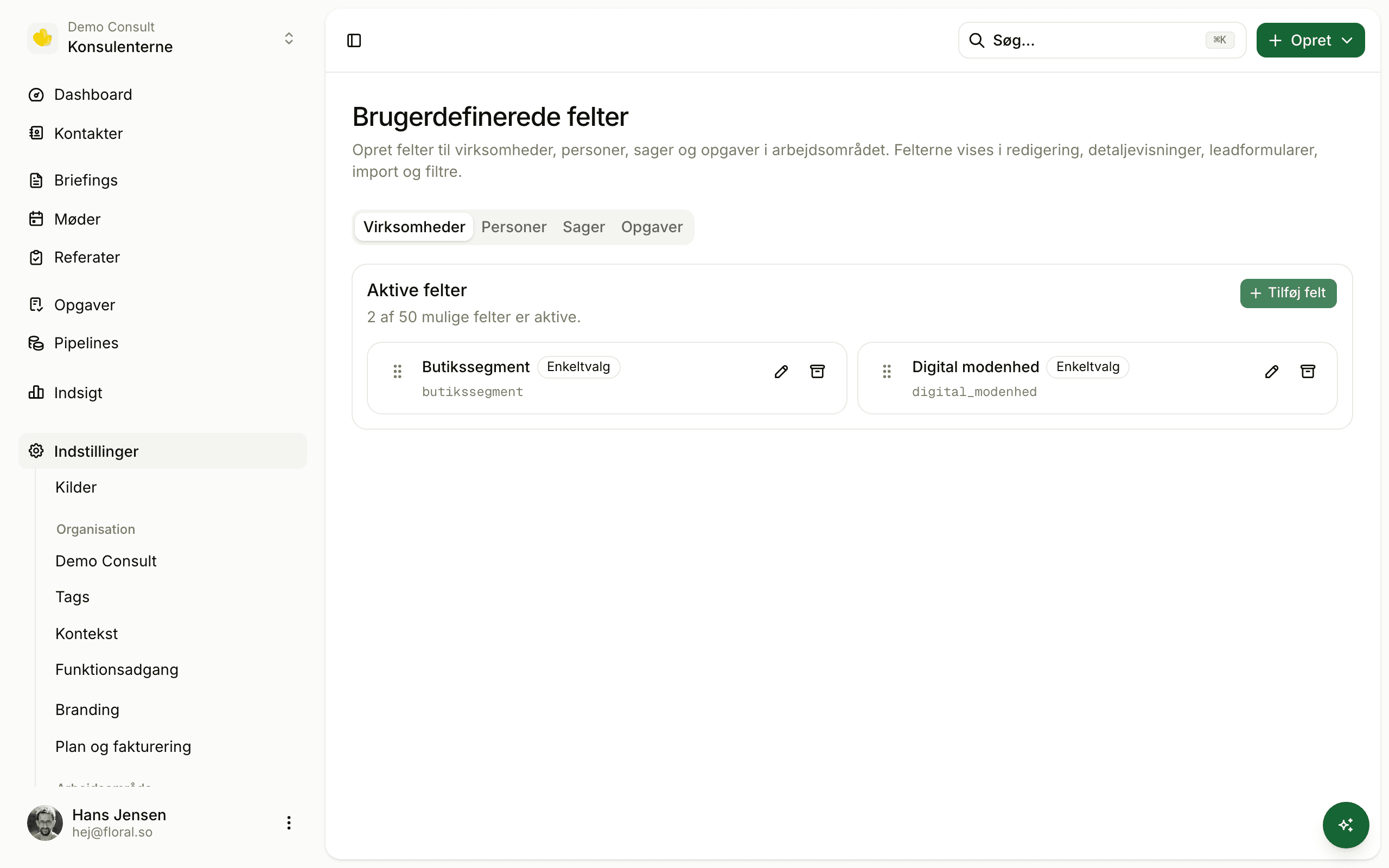 Floral custom fields editor