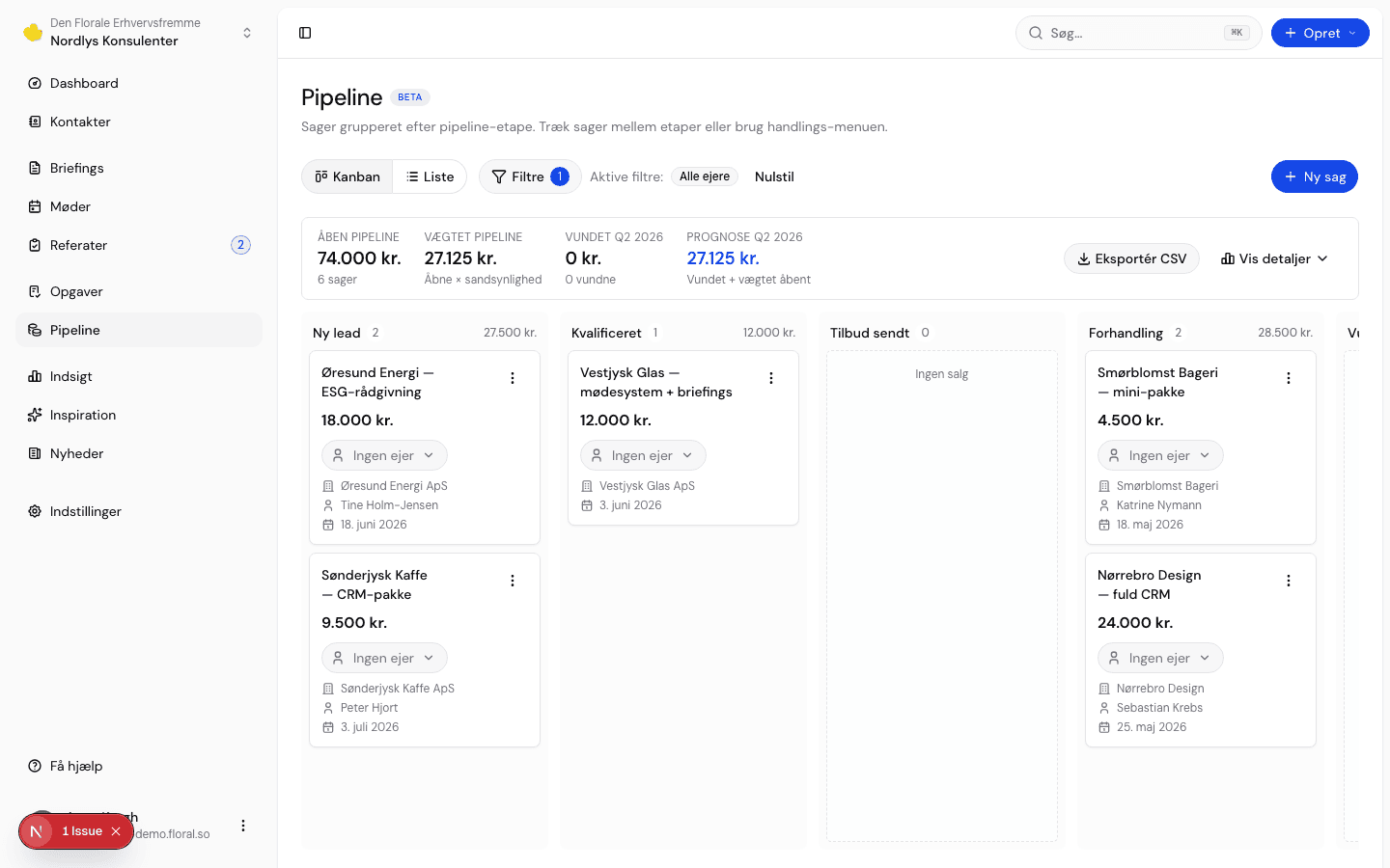 Floral pipeline kanban board