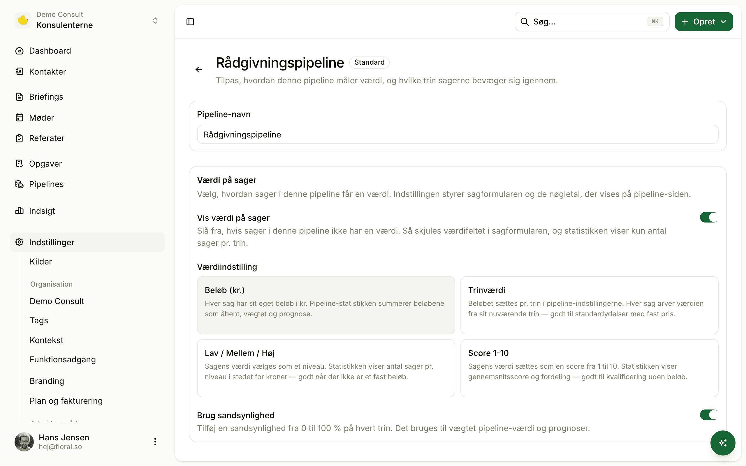 Floral pipeline stage editor settings