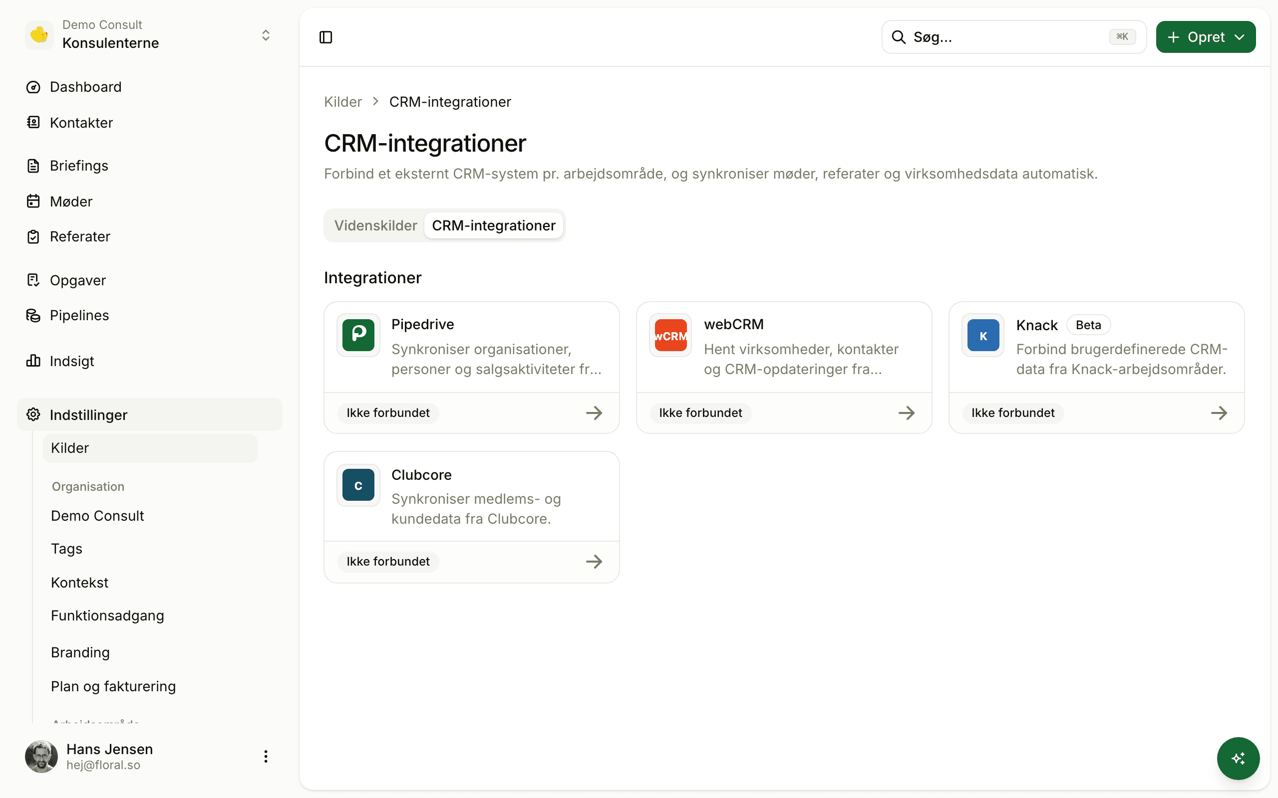 Floral CRM integrations settings