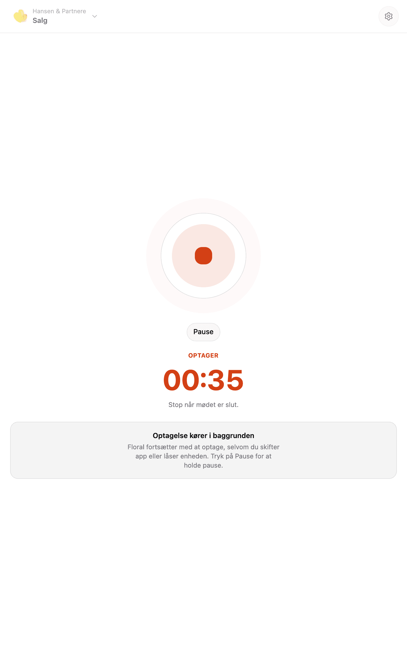 Floral Android tablet app recording a meeting