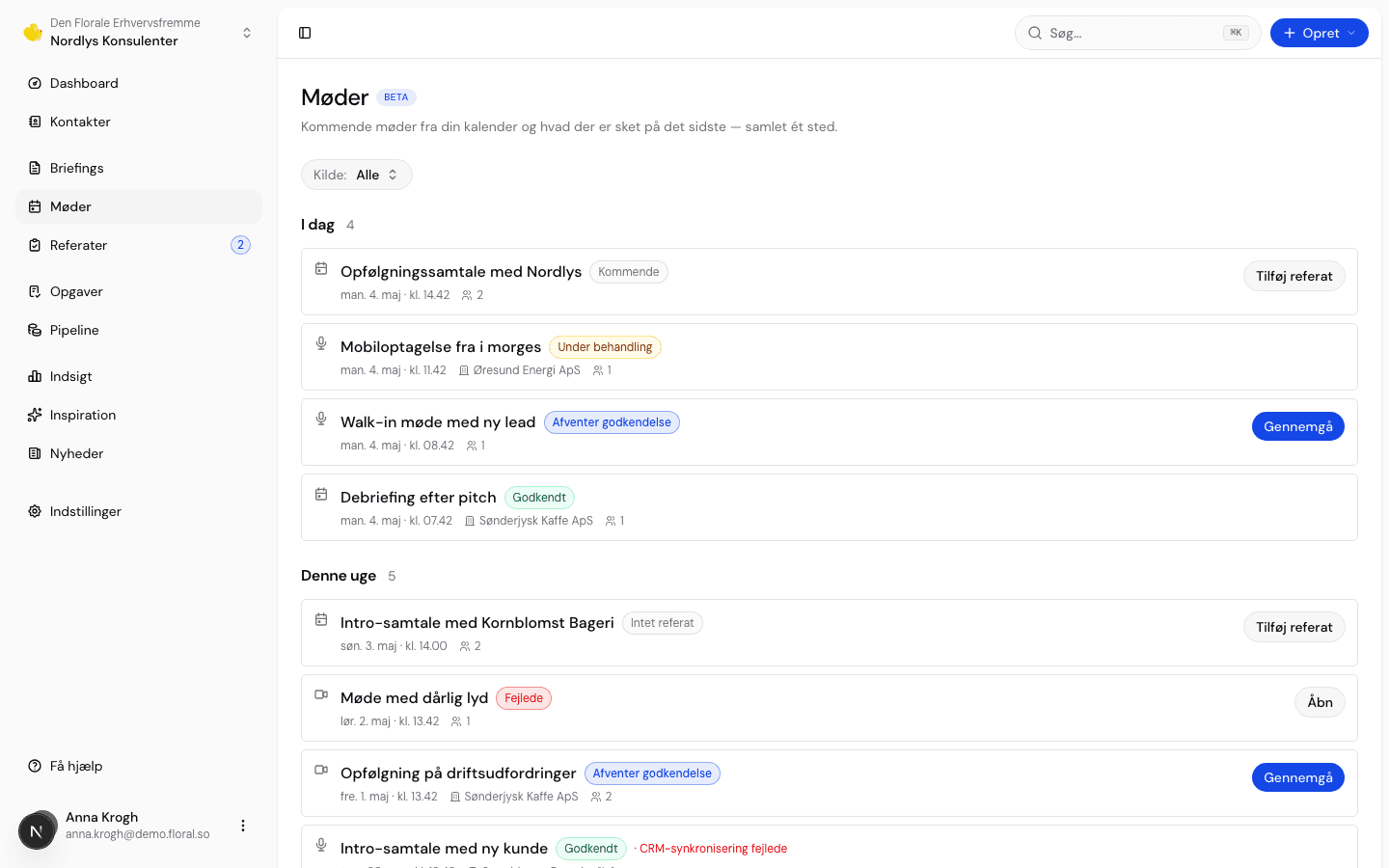 Floral meetings list with online meetings