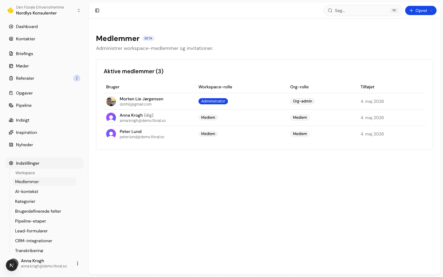 Floral members and feature access settings