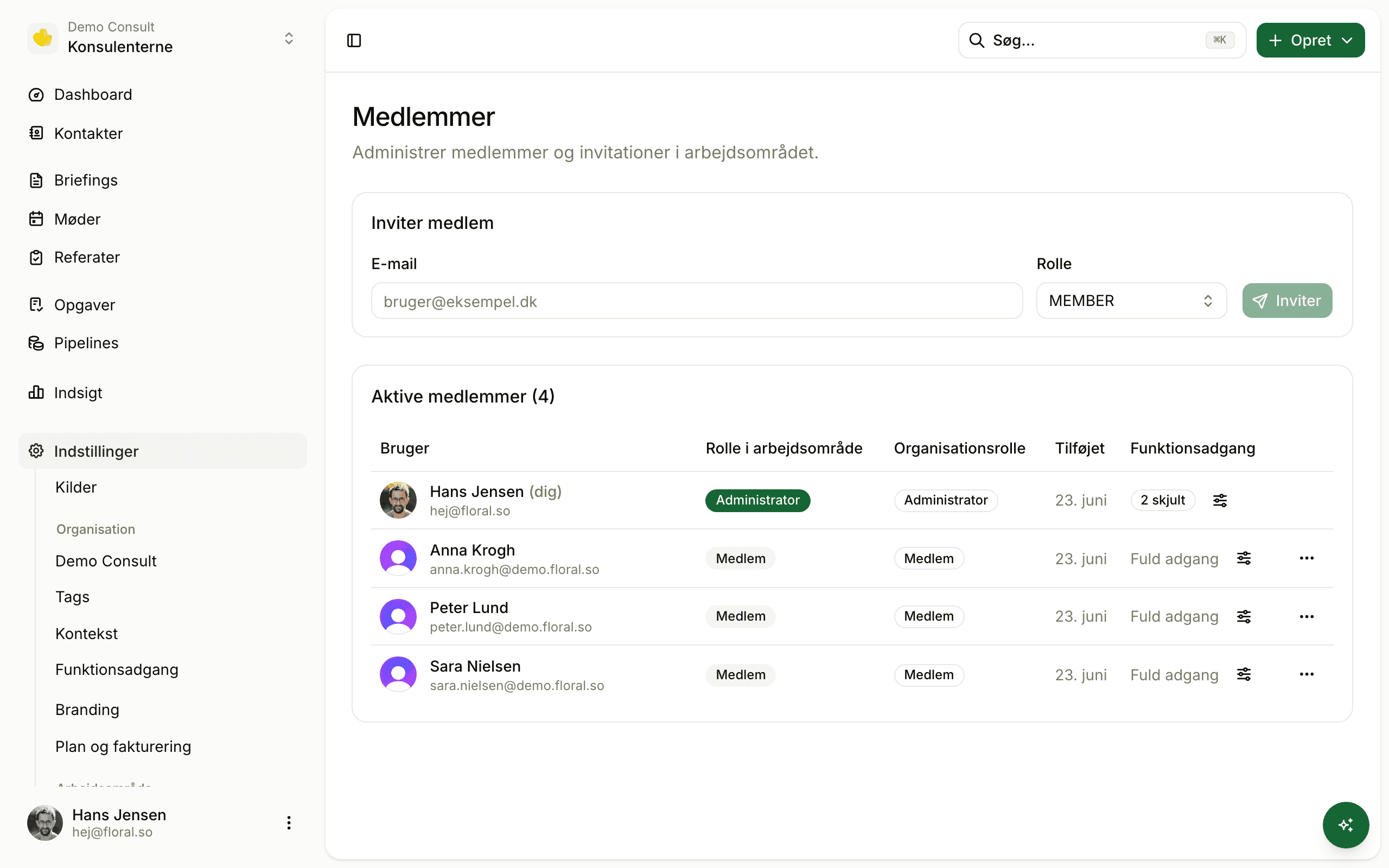 Floral members and feature access settings