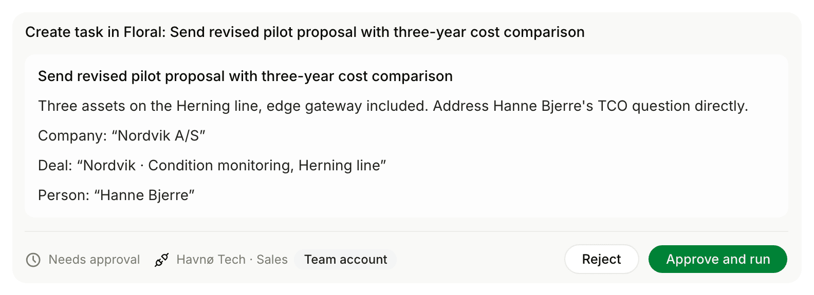 A proposed task waiting for approval