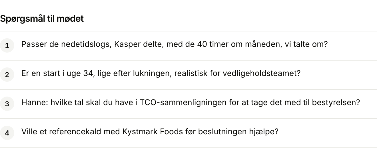 Spørgsmål til mødet fra Floral-briefen