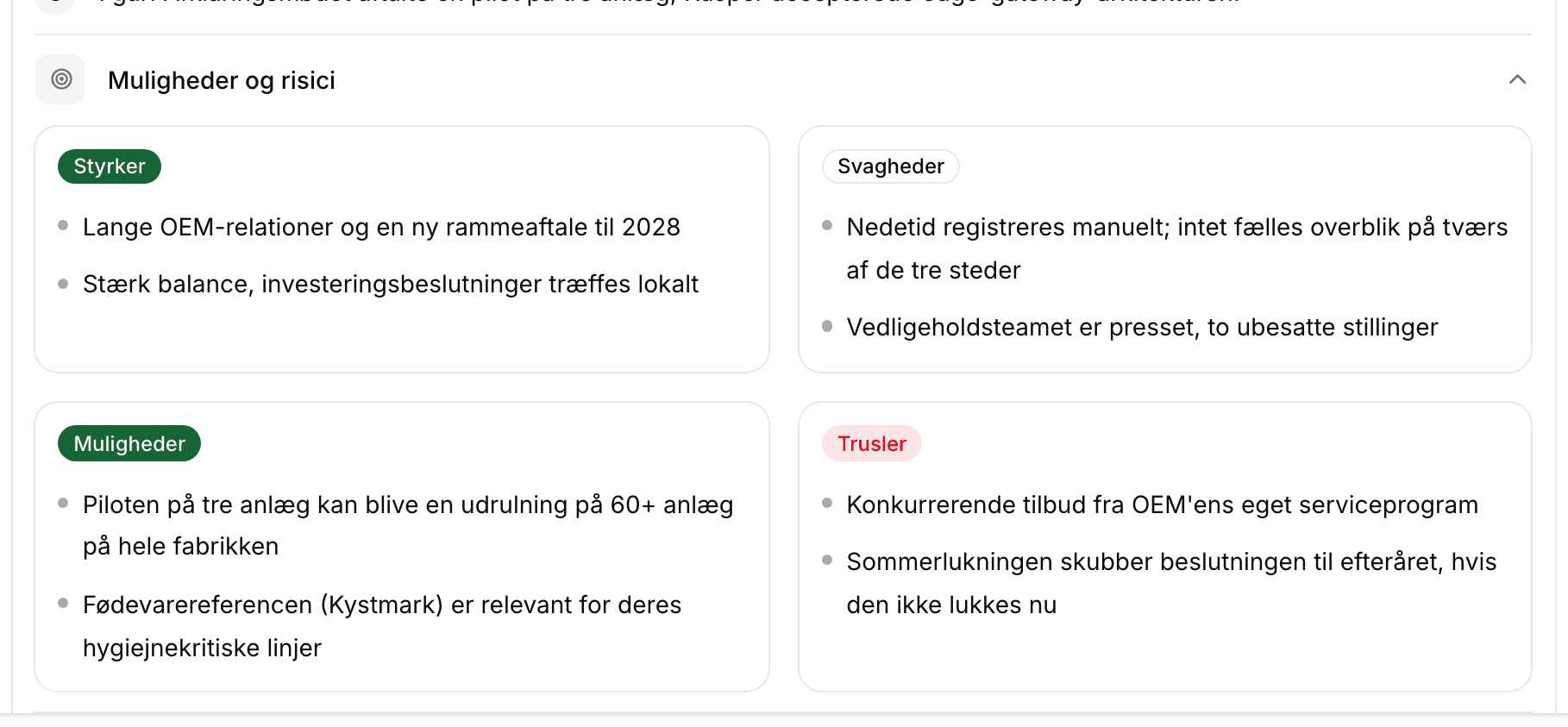 SWOT-analyse fra briefingen