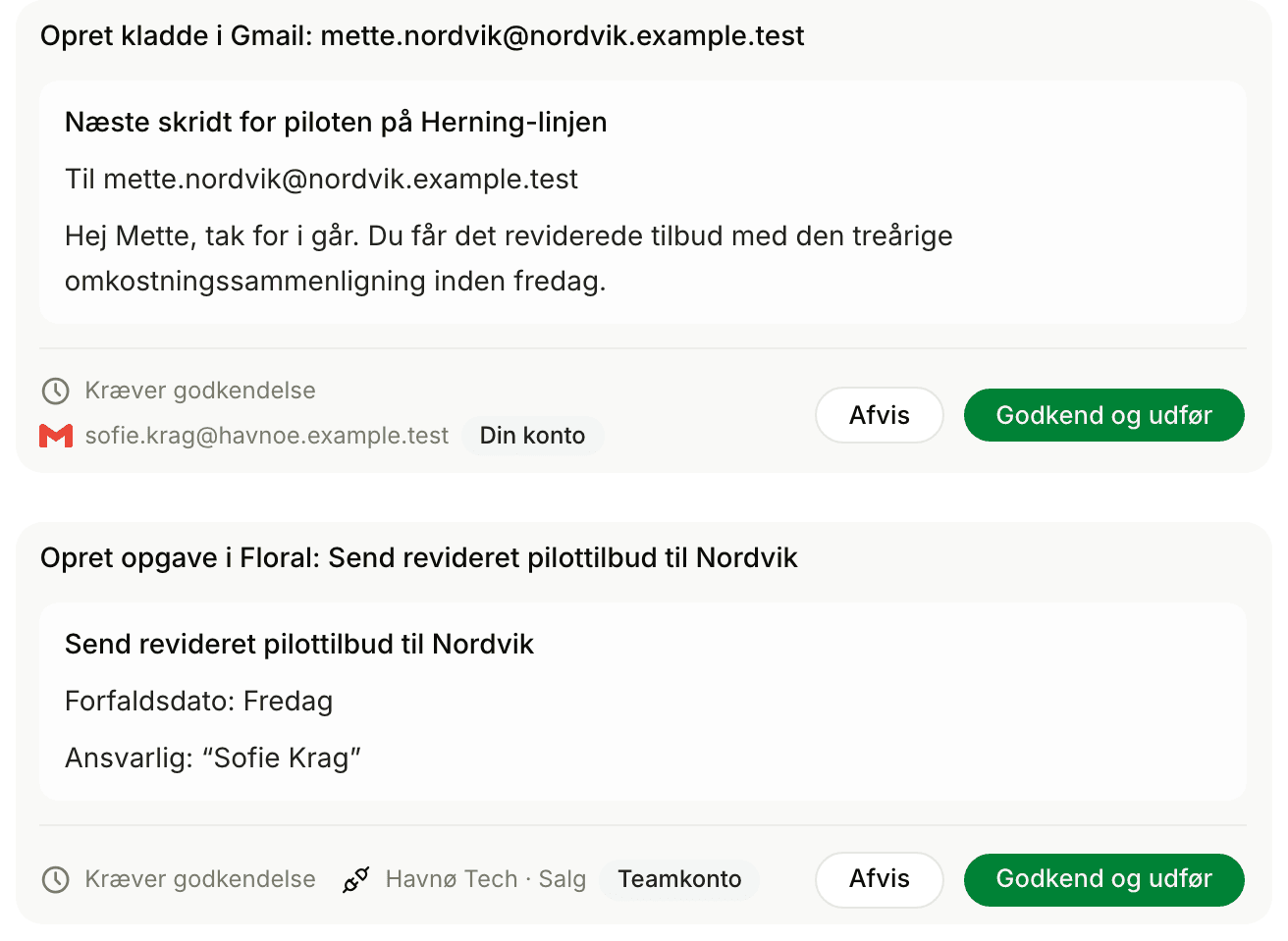 En kladde til opfølgningen og en opgave, begge venter på godkendelse