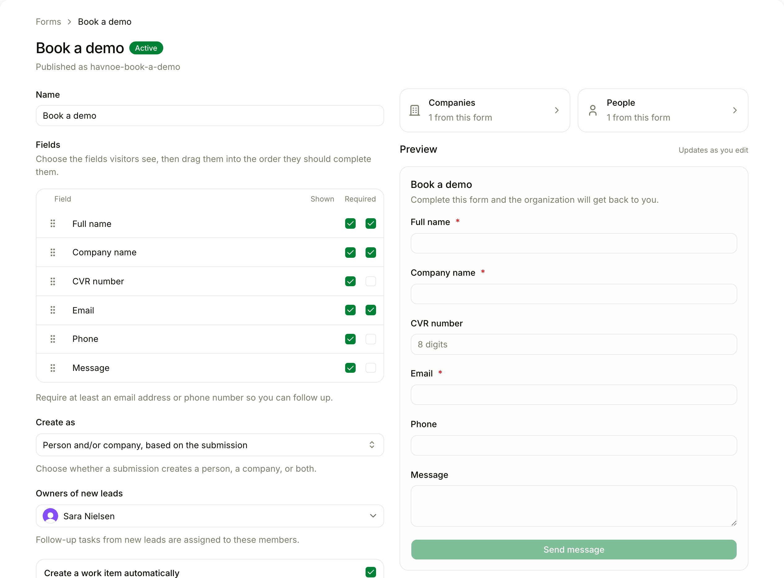 Floral lead form builder settings