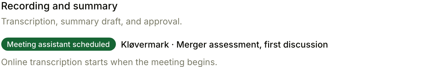 Meeting assistant scheduled for the online meeting
