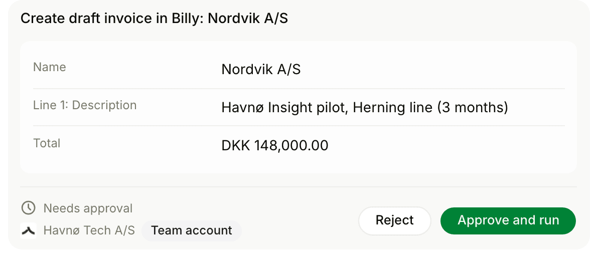 A draft invoice in Billy waiting for approval
