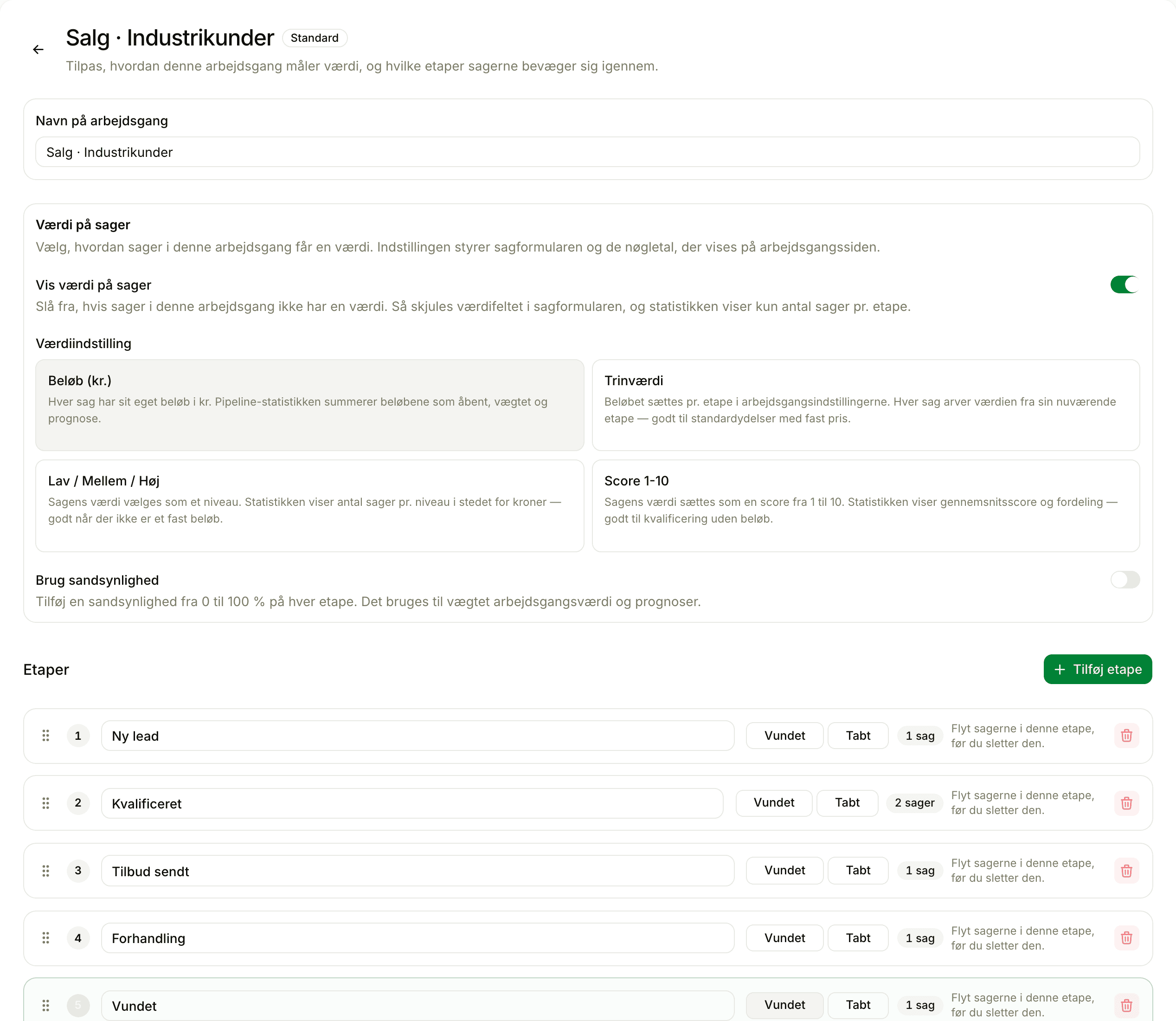 Indstilling af etaper for en pipeline i Floral
