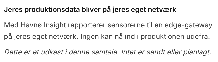 Starten på et udkast til nyhedsbrev, der svarer på den, uden at noget er sendt