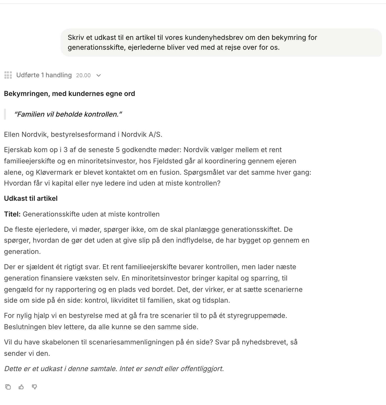 Poppy skriver et udkast til en artikel om en bekymring, klienterne ofte nævner, uden at noget er sendt