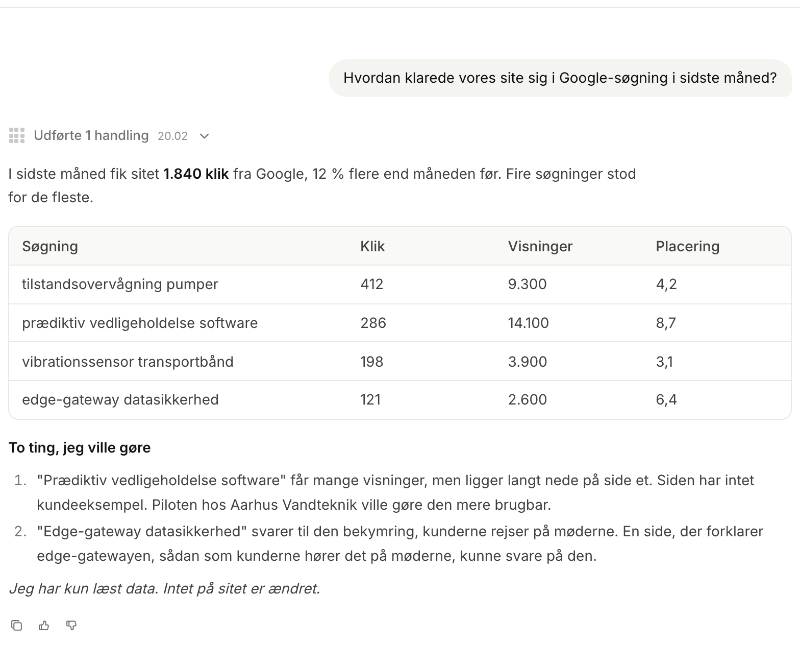 Poppy gennemgår sidste måneds Google-søgninger og foreslår to forbedringer