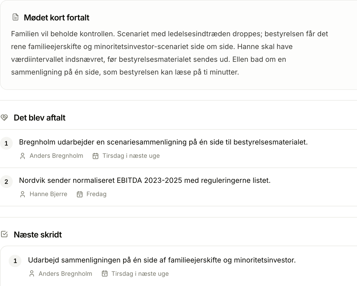 Mødet kort fortalt og det, der blev aftalt
