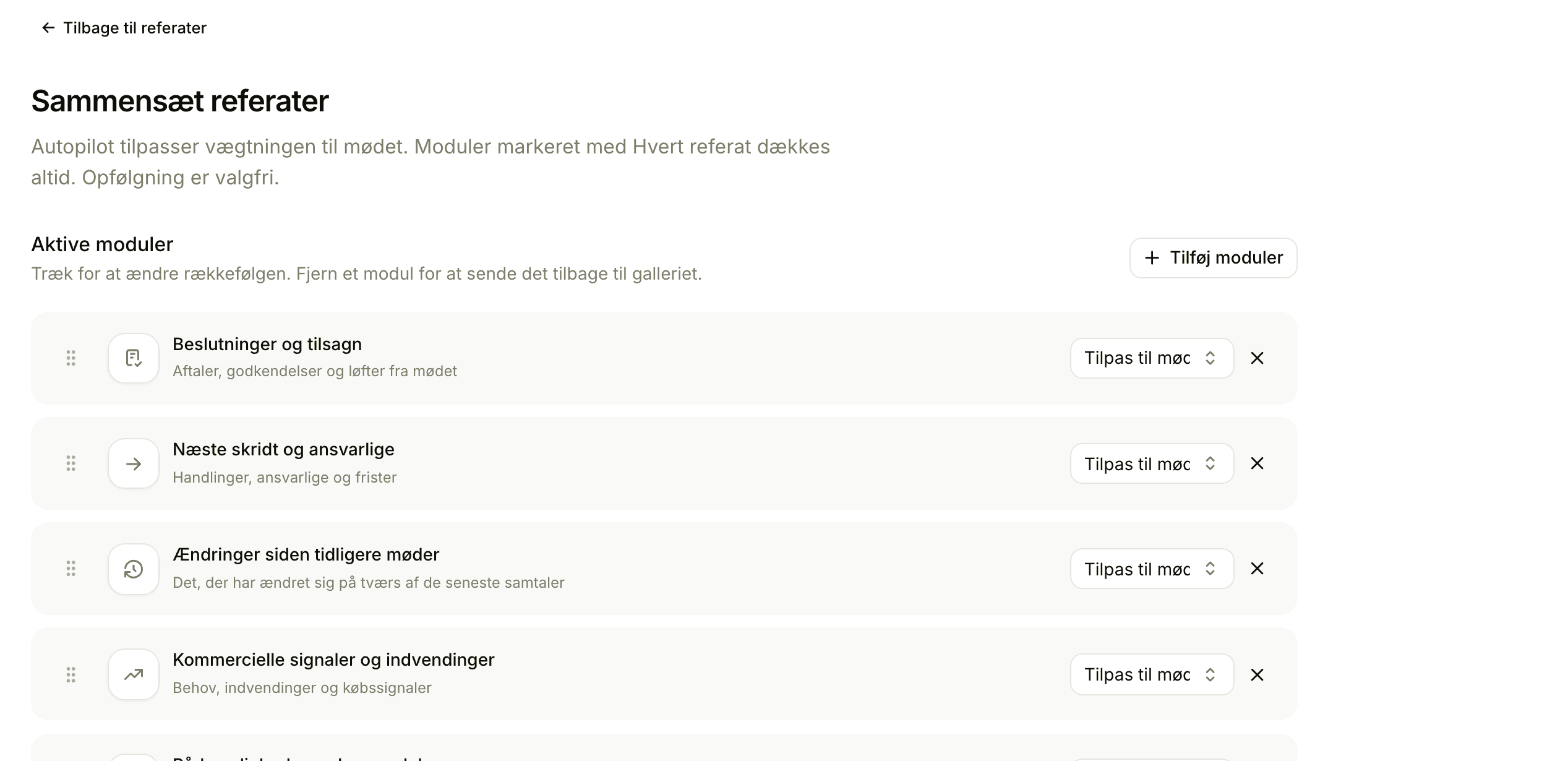 Indstillinger for referater med de moduler, Floral skriver