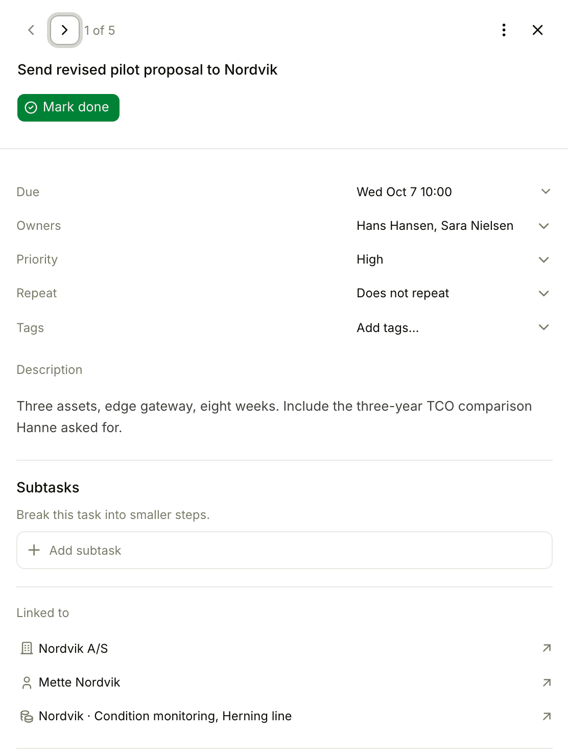 Floral task detail with multiple relations