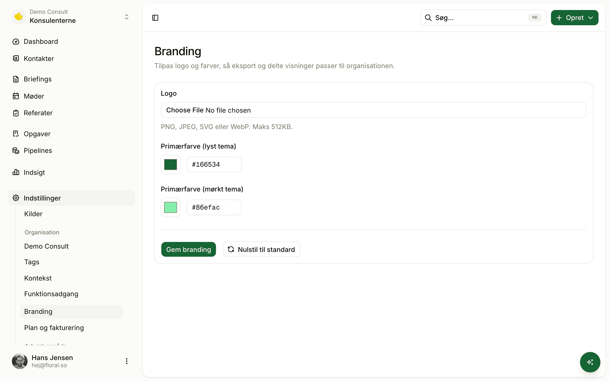 Floral org branding settings
