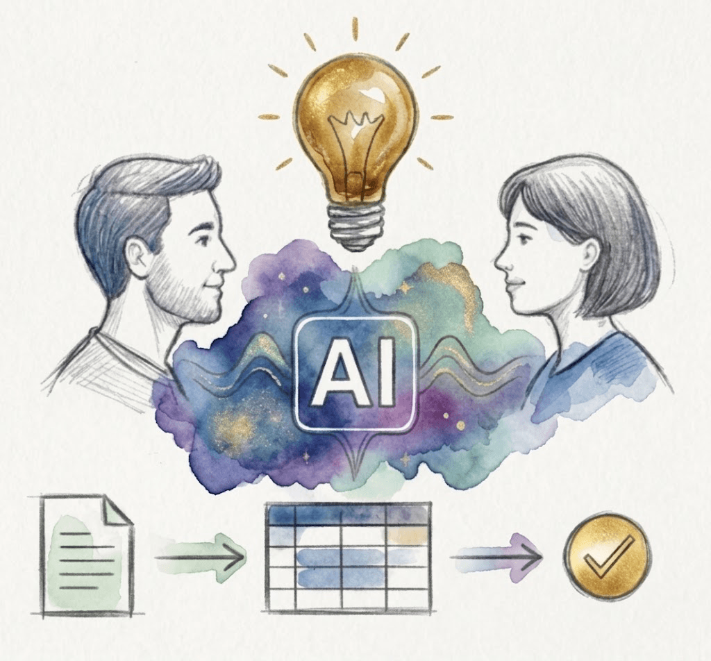 Two people sharing an idea while AI handles the routine work
